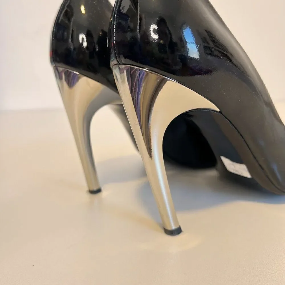 Roger Vivier Black Patent Leather Pumps with Silver Trompette Heels - Picture 6 of 8